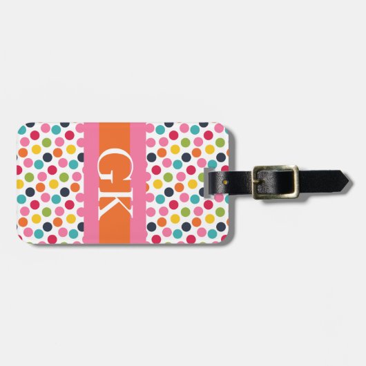 Rosa und orange Tupfen-Monogramm-Gepäckanhänger Gepäckanhänger (Vorderseite horizontal)