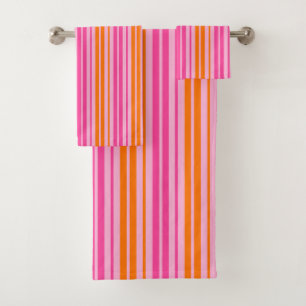 Rosa und orange vertikale Streifen Design Badhandtuch Set