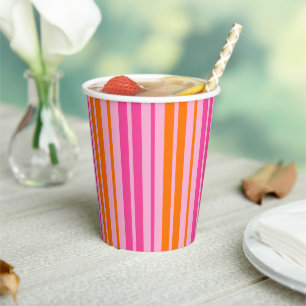 Rosa und orange vertikale Streifen Design Pappbecher