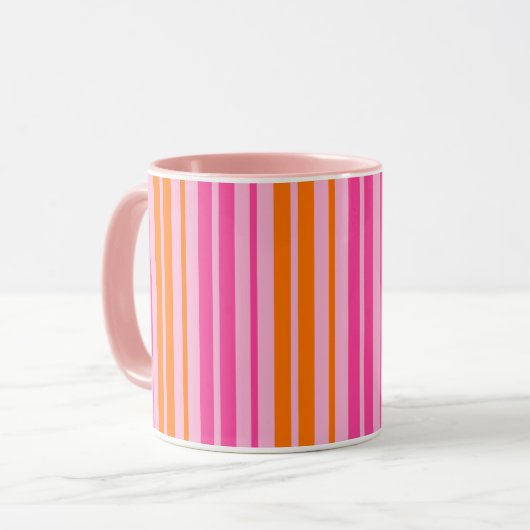 Rosa und orange vertikale Streifen Design Tasse (Vorderseite Links)