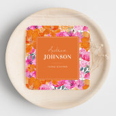 Rosa und Orange Vibranntfarbene Sommerflora Quadratische Visitenkarte