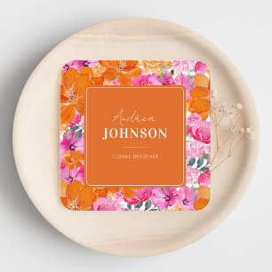 Rosa und Orange Vibranntfarbene Sommerflora Quadratische Visitenkarte