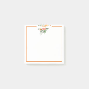 Rosa und orange Wasserfarbe floral personalisiert  Post-it Klebezettel