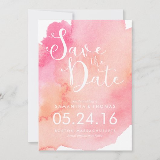 Rosa und orange Wasserfarbe Save the Date (Vorderseite)