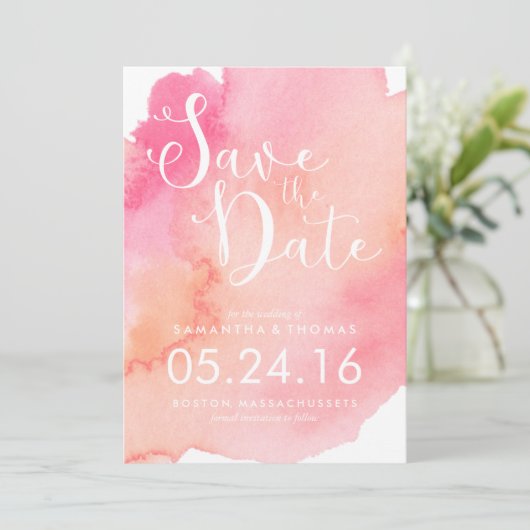 Rosa und orange Wasserfarbe Save the Date (Stehend Vorderseite)