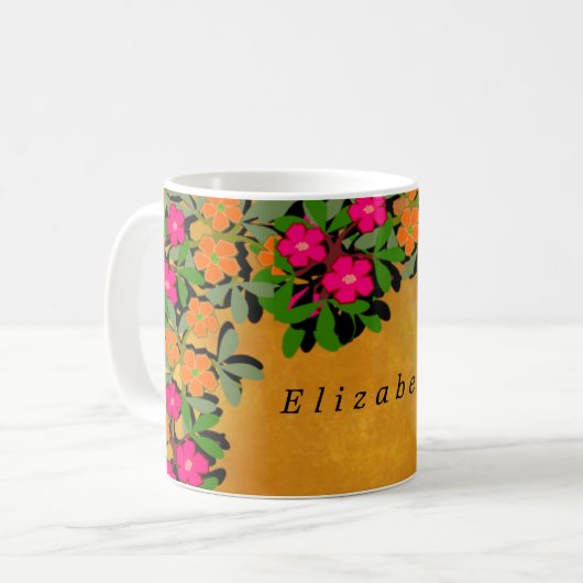 Rosa und orange Wildblumen Kaffeetasse (Vorderseite Links)