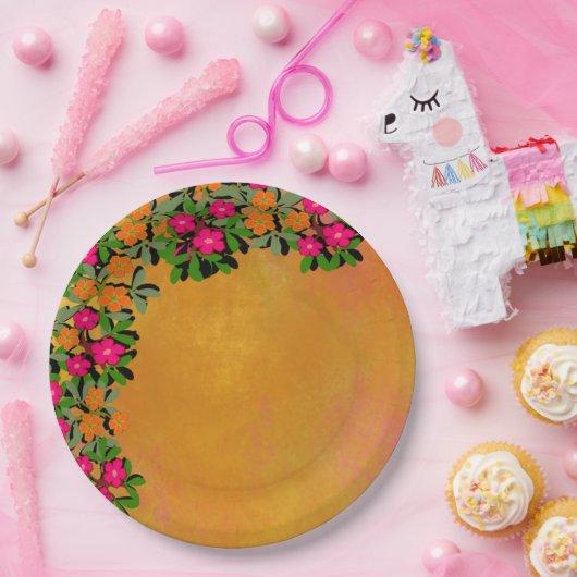 Rosa und orange Wildblumen Pappteller (Party)