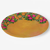 Rosa und orange Wildblumen Pappteller (Schrägansicht)