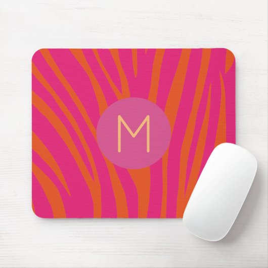 Rosa und orange Zebra Streifen Moderne Monogramme Mousepad (Mit Mouse)