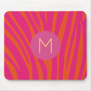 Rosa und orange Zebra Streifen Moderne Monogramme Mousepad
