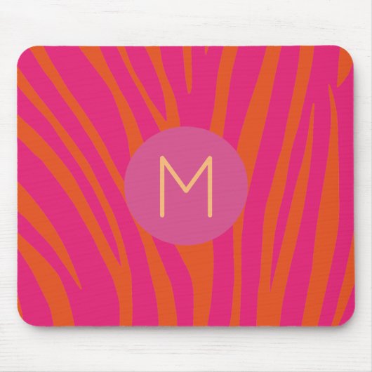 Rosa und orange Zebra Streifen Moderne Monogramme Mousepad (Vorne)