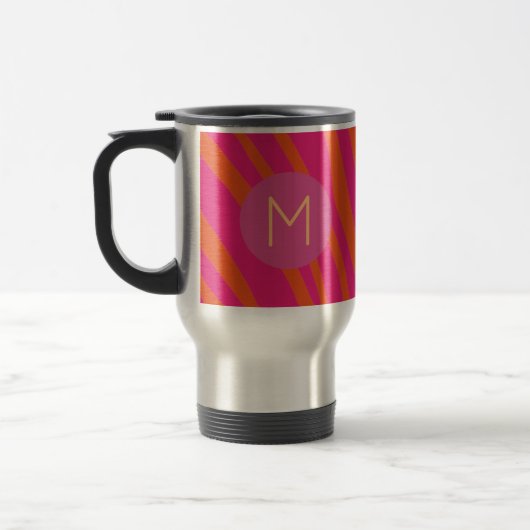 Rosa und orange Zebra Streifen Moderne Monogramme Reisebecher (Links)