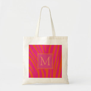 Rosa und orange Zebrastreifen Monogramm Tragetasche