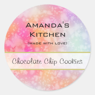 Rosa und orangefarbene Abstrakte Aquarellküche Runder Aufkleber