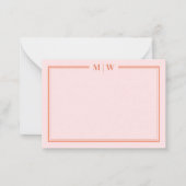 Rosa und orangefarbene Anfangsmonogramm Mitteilungskarte (Vorderseite)