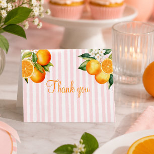 Rosa und orangefarbene Baby-Party zum Thema Zitrus Dankeskarte