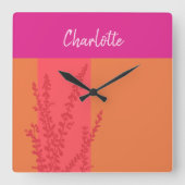 Rosa und orangefarbene Blätter Personalisiert Quadratische Wanduhr (Vorderseite)