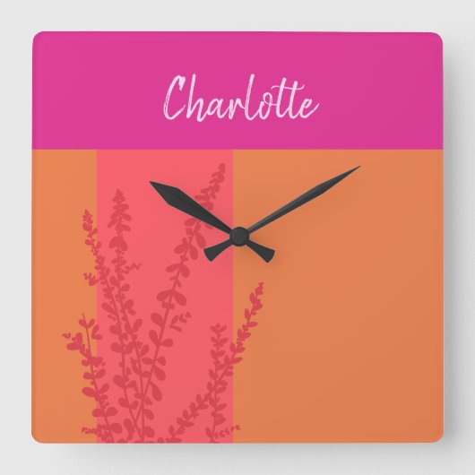 Rosa und orangefarbene Blätter Personalisiert Quadratische Wanduhr (Vorderseite)