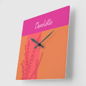 Rosa und orangefarbene Blätter Personalisiert Quadratische Wanduhr (Winkel)