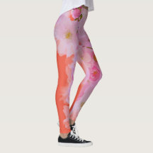 Rosa und orangefarbene Blossom Yoga-Leggings