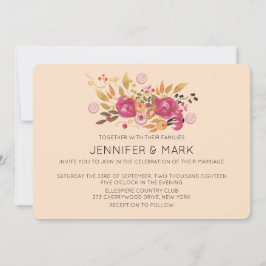 Rosa und orangefarbene Blume Bouquet auf Peach Hin Einladung