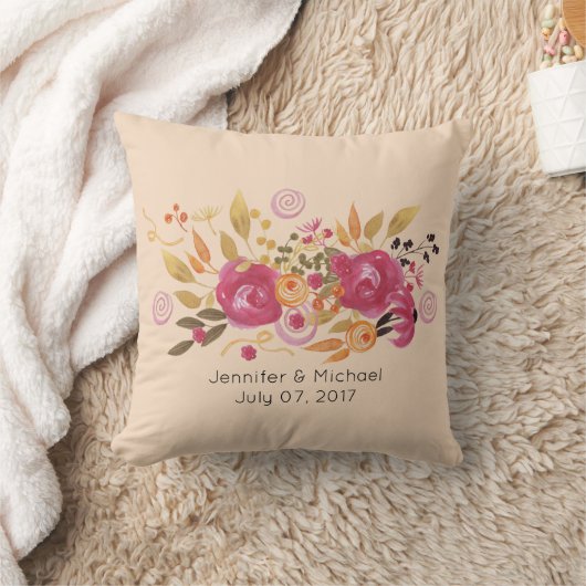 Rosa und orangefarbene Blume Bouquet auf Peach Hin Kissen (Decke)