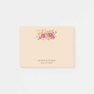 Rosa und orangefarbene Blume Bouquet auf Peach Hin Post-it Klebezettel