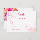 Rosa und orangefarbene Blume Elegante Hochzeit RSVP Karte (Vorne/Hinten)
