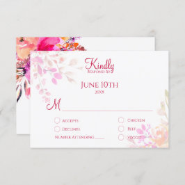 Rosa und orangefarbene Blume Elegante Hochzeit RSVP Karte