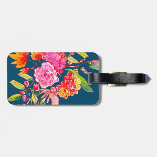 Rosa und orangefarbene Blume Gepäckanhänger (Rückseite horizontal)