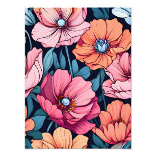 Rosa und orangefarbene Blume in Schwarz Fotodruck