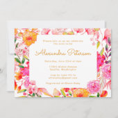 Rosa und orangefarbene Blume Kinderdusche Einladung (Vorderseite)