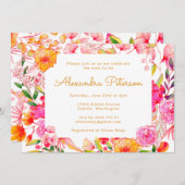 Rosa und orangefarbene Blume Kinderdusche Einladung (Vorne/Hinten)