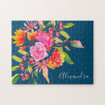 Rosa und orangefarbene Blume Puzzle<br><div class="desc">Blume mit rosa und orangefarbenen Wasserfarben Navy Name Puzzle</div>