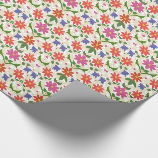 Rosa und orangefarbene Blume und Polka Dots auf Ec Geschenkpapier (Ecke)