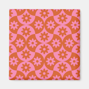Rosa und orangefarbene Blumen auf Mid Century Scal Magnet