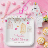 Rosa und orangefarbene Blumen-Vogelkäfige Brautdus Pappteller (Party)