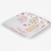 Rosa und orangefarbene Blumen-Vogelkäfige Brautdus Pappteller (Gewinkelt)