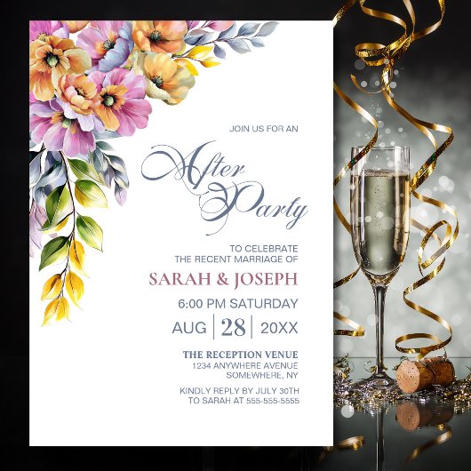 Rosa und orangefarbene Blumenhochzeit nach dem Par Einladung