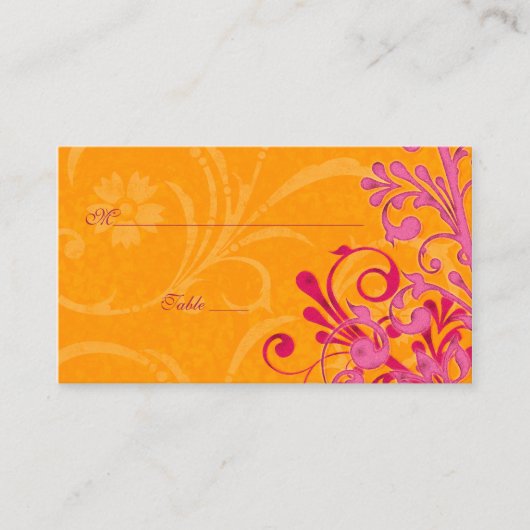Rosa und orangefarbene Blumenkarten oder Escortkar Platzkarte (Vorderseite)
