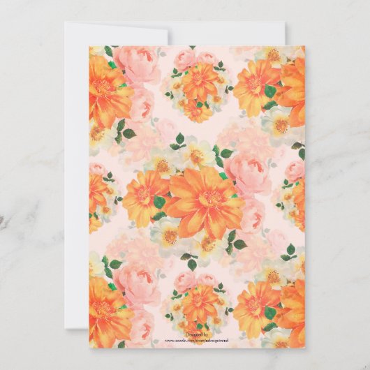 Rosa und orangefarbene Blumenmuster Einladung (Rückseite)