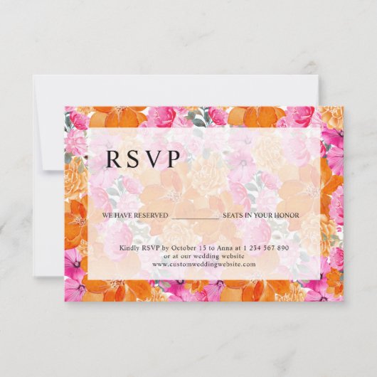 Rosa und orangefarbene Blumensitze zu Ehren reserv RSVP Karte (Vorderseite)