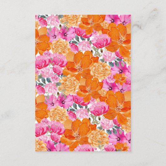 Rosa und orangefarbene Blütendusche Eltern Hinweiskarte (Rückseite)