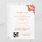 Rosa und orangefarbene Blütenhochzeit & Details Einladung (Rückseite)