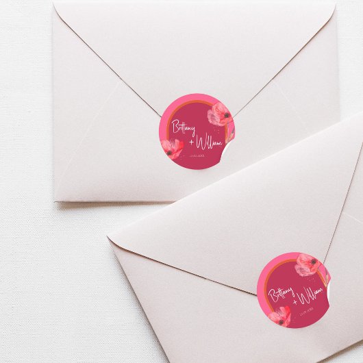 Rosa und orangefarbene Blütenpracht Runder Aufkleber