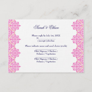 Rosa und orangefarbene Damaskus-Hochzeitskarten RSVP Karte