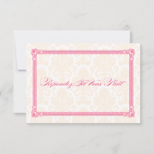 Rosa und orangefarbene Damaskus-Poster-Art Hochzei RSVP Karte (Vorderseite)