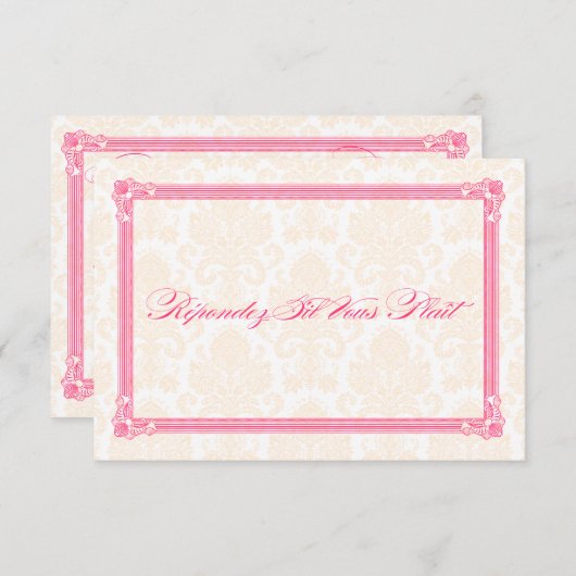 Rosa und orangefarbene Damaskus-Poster-Art Hochzei RSVP Karte (Vorne/Hinten)