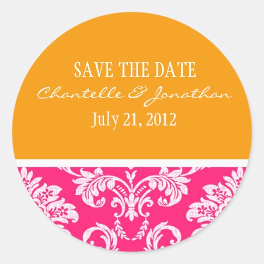 Rosa und orangefarbene Damassocke Runder Aufkleber (Vorderseite)
