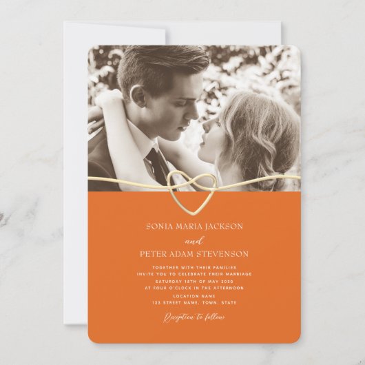 Rosa und orangefarbene Einladung zur Hochzeit mit  (Vorderseite)